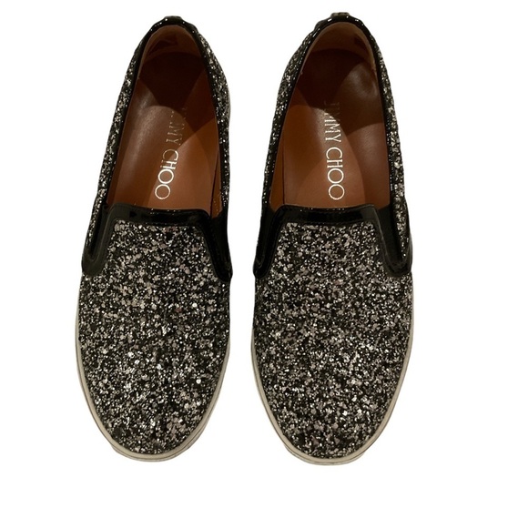 Jimmy Choo Other - Jimmy Choo Demi Coarse Glitter Slip-Ons Sneakers Black and Silver